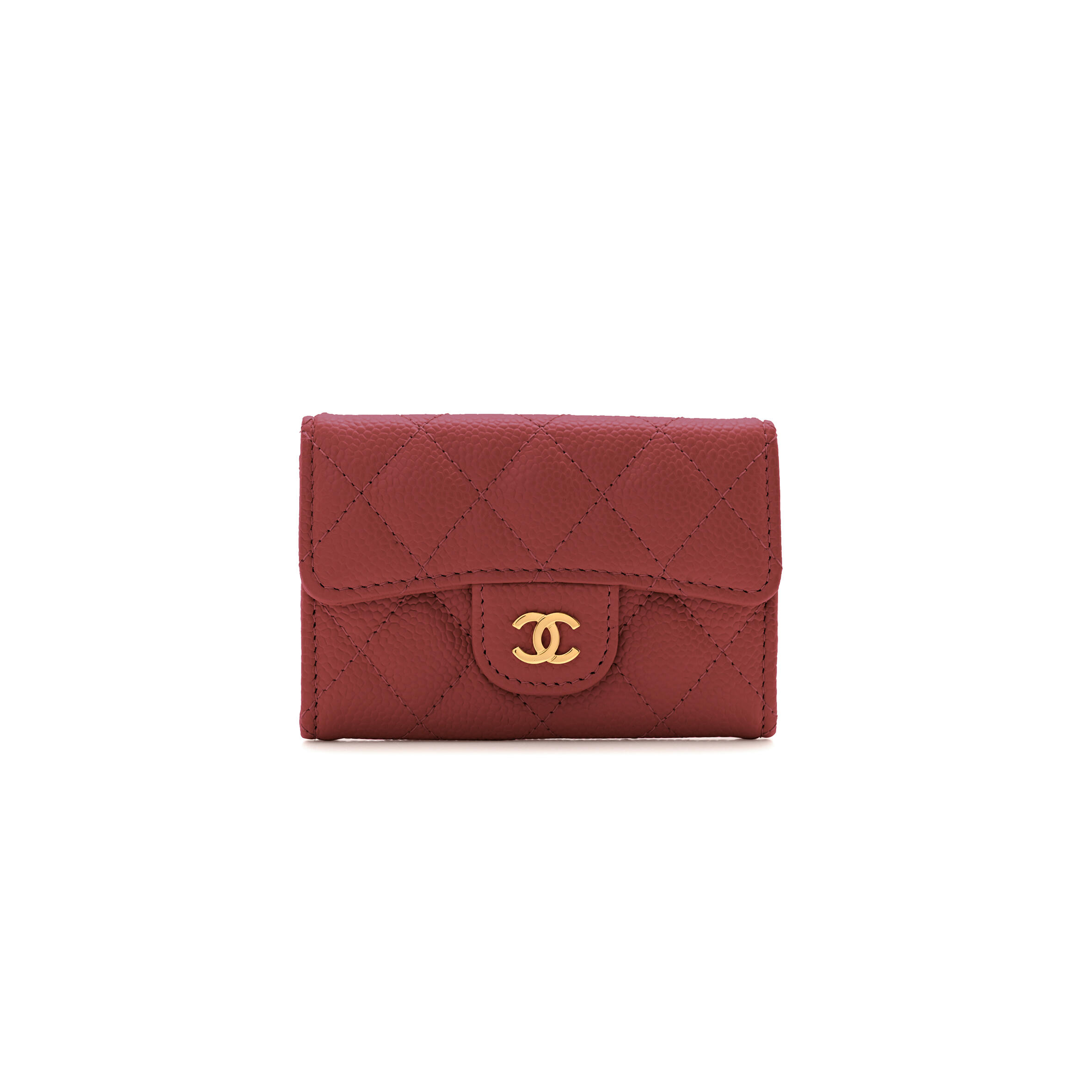 Ch*el caviar quilted flap card holder wallet burgundy ap0214 (11.3*7.5*2.5cm)